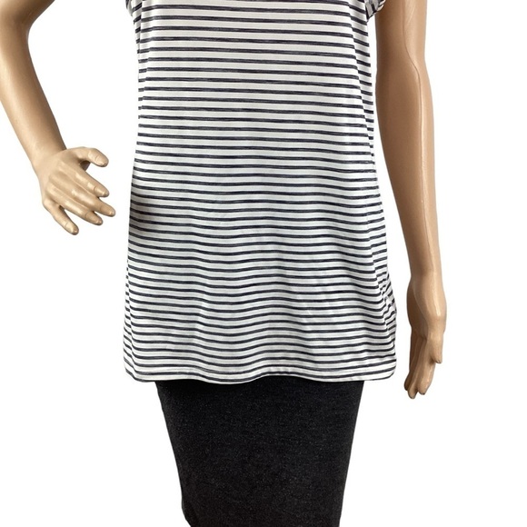 Athleta High Neck Heather Stripe Chi Tank Size S Navy Striipe - Picture 3 of 7